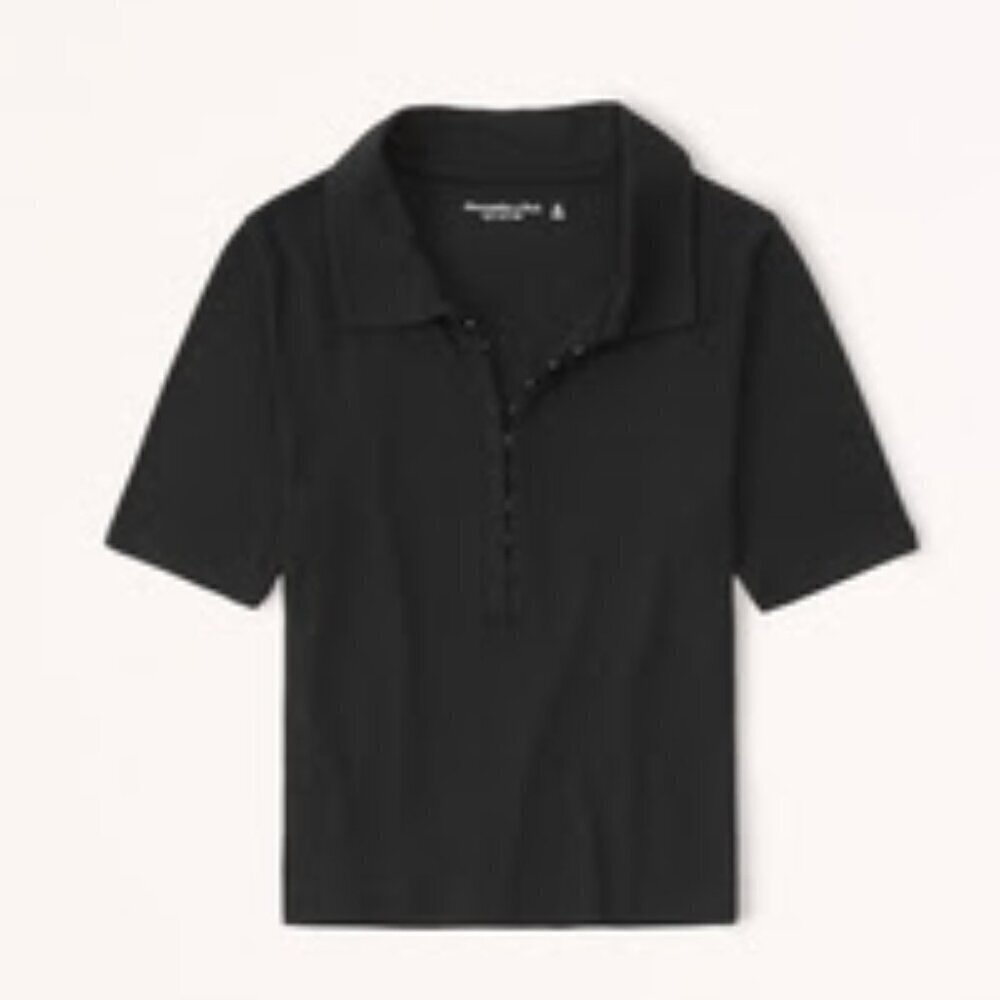 NWT Abercrombie + Fitch Hook-and-Eye Polo, Cropped | Size M | BLACK
